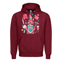 Burgundy nurse with heart Zipper Hoodie - NancyCooperArtShop