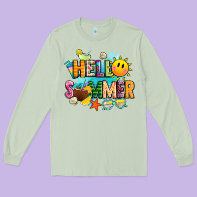 Hello Summer Long Sleeve Tee Designed By Jahusdesignshop