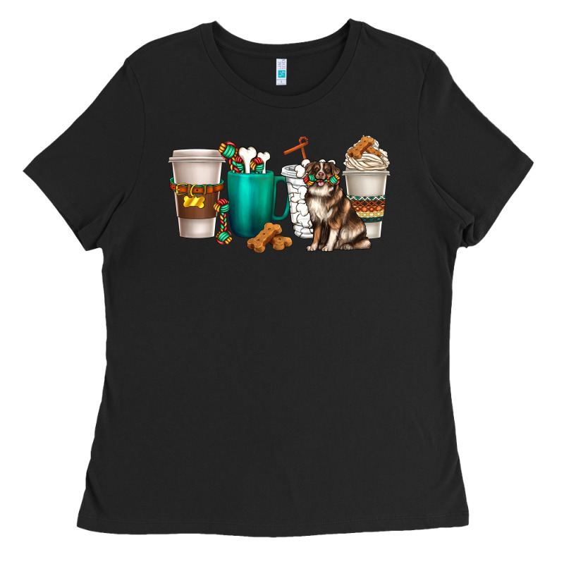 Australian Shepherd Dog Coffee Cups Ladies Tee by texasbilliewilder | Teevron