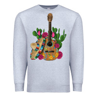 Heather Grey ,mexican sombrero guitar rose cactus Premium Sweatshirt - Artiststas