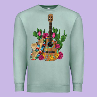 ,mexican Sombrero Guitar Rose Cactus Premium Sweatshirt Designed By Artiststas