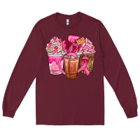Burgundy breast cancer coffee cups Long Sleeve Tee - NancyCooperArtShop