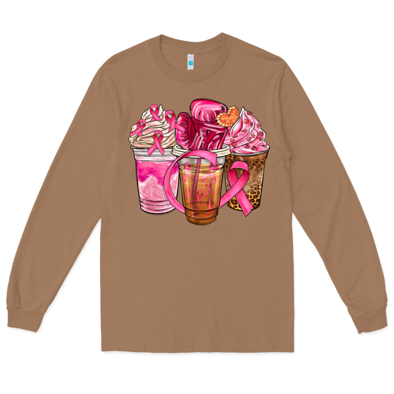 Breast Cancer Coffee Cups Long Sleeve Tee by NancyCooperArtShop | Teevron