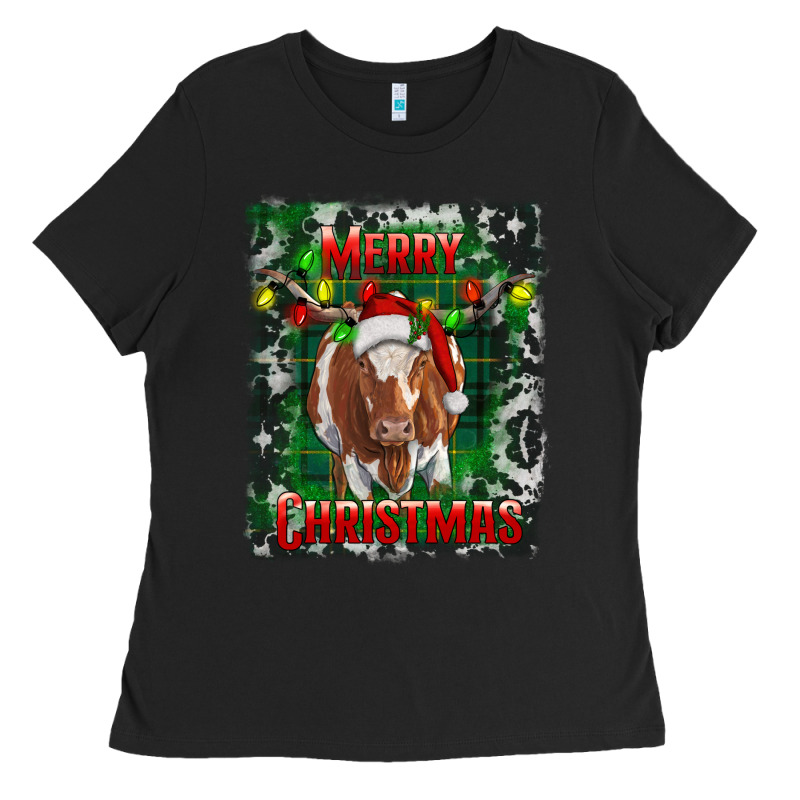 Western Merry Christmas Longhorn Cow Ladies Tee by RanaPortraitStore | Teevron