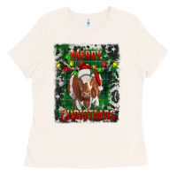 Bone Western Merry Christmas Longhorn Cow Ladies Tee - RanaPortraitStore