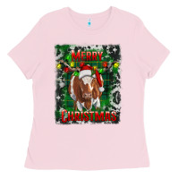 Bubblegum Pink Western Merry Christmas Longhorn Cow Ladies Tee - RanaPortraitStore