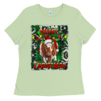 Matcha Western Merry Christmas Longhorn Cow Ladies Tee - RanaPortraitStore