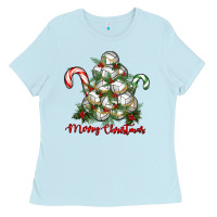 Baby Blue Merry Christmas Volleyball Ladies Tee - RanaPortraitStore