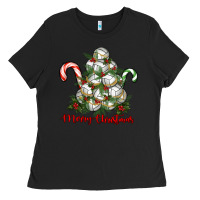 Black Merry Christmas Volleyball Ladies Tee - RanaPortraitStore