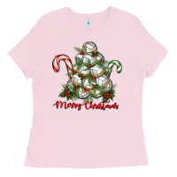 Bubblegum Pink Merry Christmas Volleyball Ladies Tee - RanaPortraitStore
