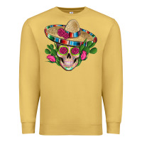 Antique Gold mexican skull sombrero roses cactus serape Premium Sweatshirt - Artiststas