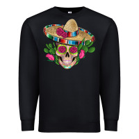 Black mexican skull sombrero roses cactus serape Premium Sweatshirt - Artiststas