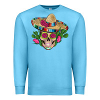 Ocean Blue mexican skull sombrero roses cactus serape Premium Sweatshirt - Artiststas