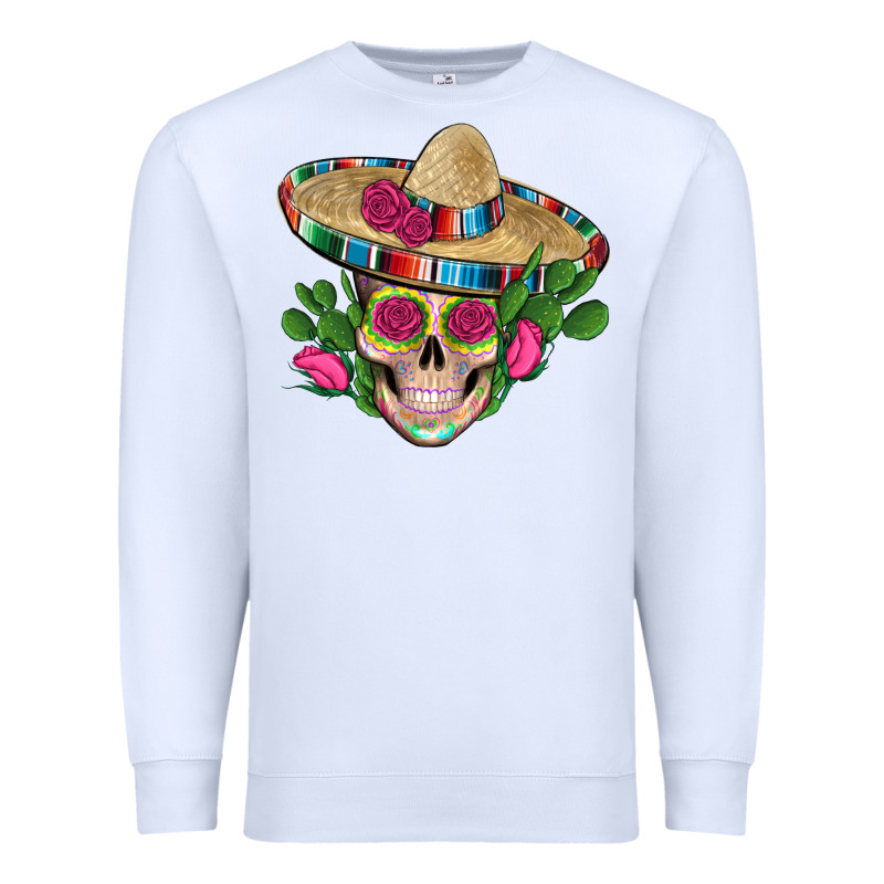 Mexican Skull Sombrero Roses Cactus Serape Premium Sweatshirt by Artiststas | Teevron