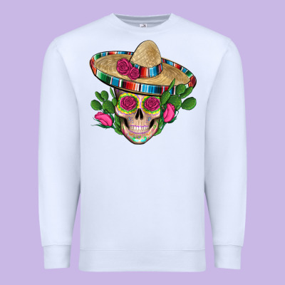 Mexican Skull Sombrero Roses Cactus Serape Premium Sweatshirt Designed By Artiststas