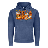 Vintage Denim Fall Autumn cow pumpkin coffee cups Vintage Hoodie - RanaPortraitStore