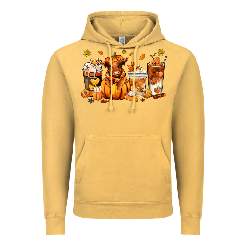 Fall Autumn Cow Pumpkin Coffee Cups Vintage Hoodie by RanaPortraitStore | Teevron