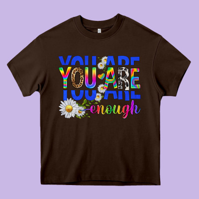 You Are Enough With Daisies Heavy Core Tee Designed By Texasbilliewilder