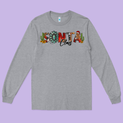 Western Christmas Santa Claus Sunflowers And Cactus Long Sleeve Tee Designed By Jasminsmagicworld