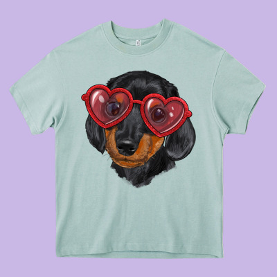 Heavy Core Tee Dachshund with love glasses