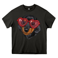 Asphalt Dachshund with love glasses Heavy Core Tee - RanaPortraitStore