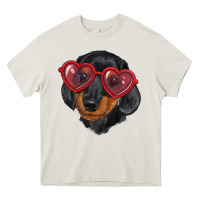 Cream Dachshund with love glasses Heavy Core Tee - RanaPortraitStore