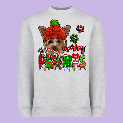 Merry Pawmas Christmas Yorkie Heavyweight Sweatshirt Designed By Jasminsmagicworld