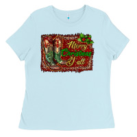 Baby Blue Merry Christmas Y'all Boots Ladies Tee - RanaPortraitStore