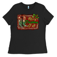 Black Merry Christmas Y'all Boots Ladies Tee - RanaPortraitStore