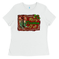 White Merry Christmas Y'all Boots Ladies Tee - RanaPortraitStore
