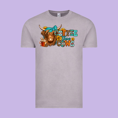 Coffee Then Cows Longhaired Cow Vintage Tee Designed By Jasminsmagicworld