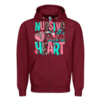 Burgundy nursing is a work of heart Zipper Hoodie - NancyCooperArtShop