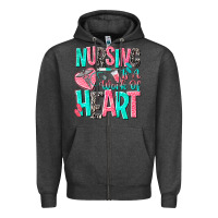 Charcoal Heather nursing is a work of heart Zipper Hoodie - NancyCooperArtShop