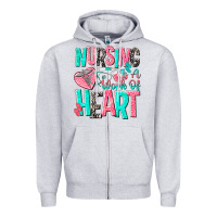 Heather Grey nursing is a work of heart Zipper Hoodie - NancyCooperArtShop
