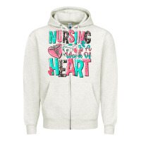 Oatmeal Heather nursing is a work of heart Zipper Hoodie - NancyCooperArtShop