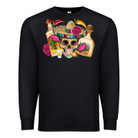 Black mexican skull sombrero tequila bottle paper roses Premium Sweatshirt - Artiststas