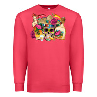 Cardinal mexican skull sombrero tequila bottle paper roses Premium Sweatshirt - Artiststas