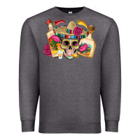 Charcoal Heather mexican skull sombrero tequila bottle paper roses Premium Sweatshirt - Artiststas