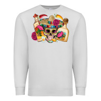 Dove Grey mexican skull sombrero tequila bottle paper roses Premium Sweatshirt - Artiststas