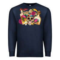 Navy mexican skull sombrero tequila bottle paper roses Premium Sweatshirt - Artiststas