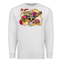 Oatmeal Heather mexican skull sombrero tequila bottle paper roses Premium Sweatshirt - Artiststas