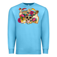 Ocean Blue mexican skull sombrero tequila bottle paper roses Premium Sweatshirt - Artiststas