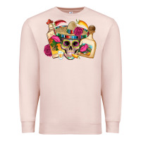Pale Pink mexican skull sombrero tequila bottle paper roses Premium Sweatshirt - Artiststas