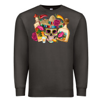 Smoke mexican skull sombrero tequila bottle paper roses Premium Sweatshirt - Artiststas