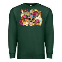 Sports Green mexican skull sombrero tequila bottle paper roses Premium Sweatshirt - Artiststas
