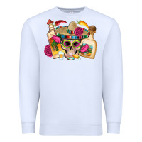 White mexican skull sombrero tequila bottle paper roses Premium Sweatshirt - Artiststas