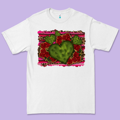 Valentine Cactus Heart With Roses Premium Tee Designed By Ranaportraitstore