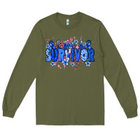 Army Green I am a survivor Colon Cancer blue ribbon Long Sleeve Tee - NancyCooperArtShop