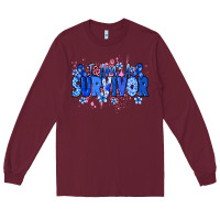 Burgundy I am a survivor Colon Cancer blue ribbon Long Sleeve Tee - NancyCooperArtShop