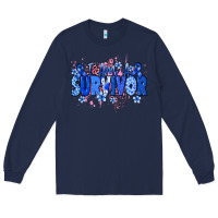 Navy I am a survivor Colon Cancer blue ribbon Long Sleeve Tee - NancyCooperArtShop